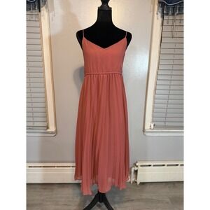 ASOS Y2K Dusty Rose Pleated Midi Dress Strappy Chiffon A-Line XS US 2